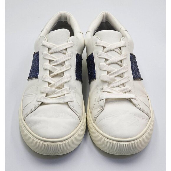 Tory Burch Women's White Leather Blue Glitter Carter Flat Sneakers Sz 11M 2661 - Picture 11 of 16